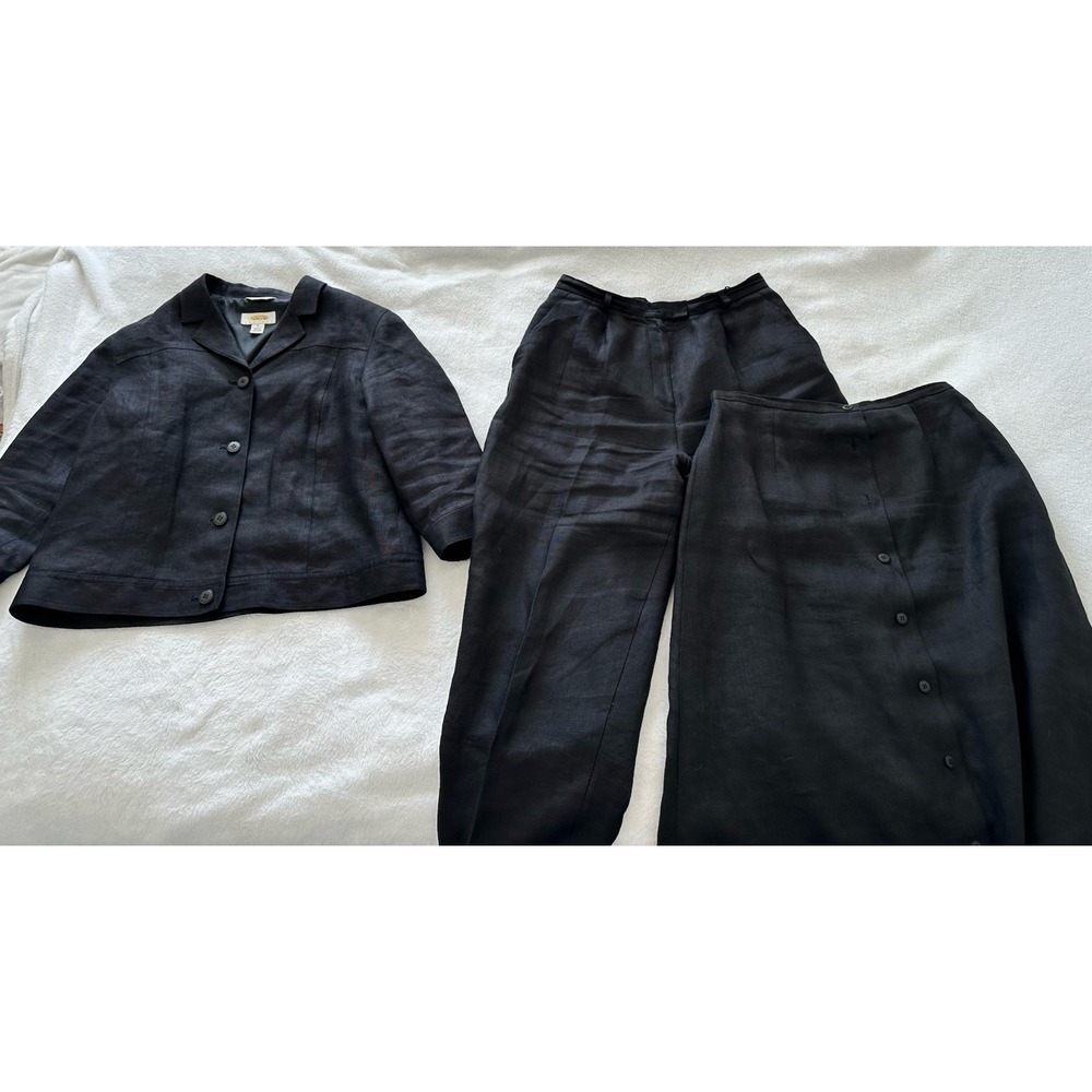 Talbots Women's 3 Piece‎ SZ 10 Black Irish Pure Linen Pants's, Skirt And Top